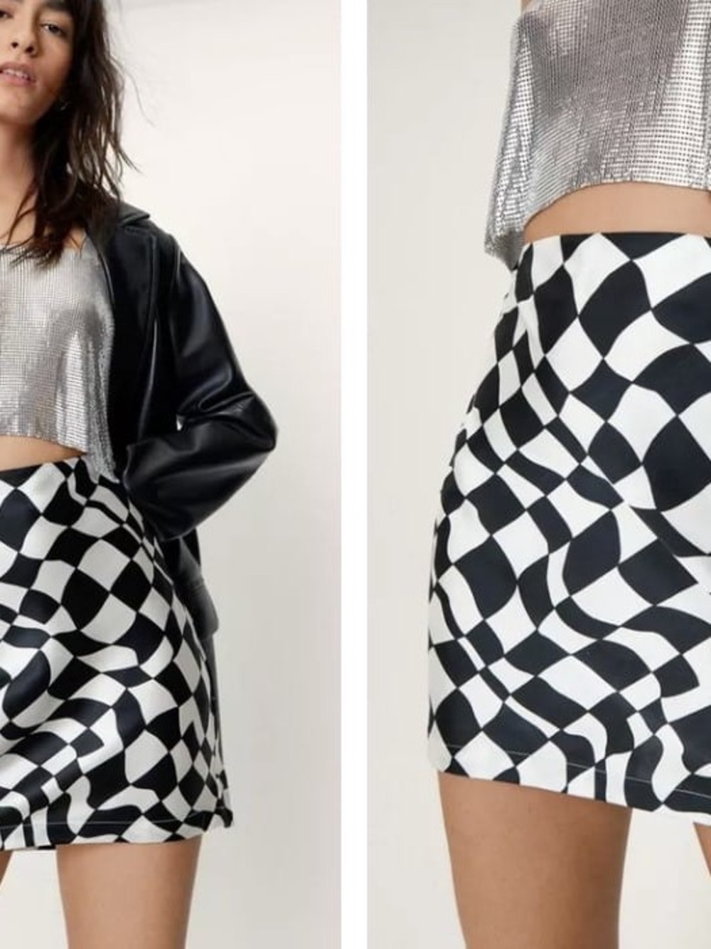 Nasty Gal Black & White Wavy Check Mini Skirt